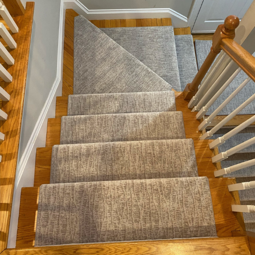 Gray custom cut stair runner from Arrow Floors